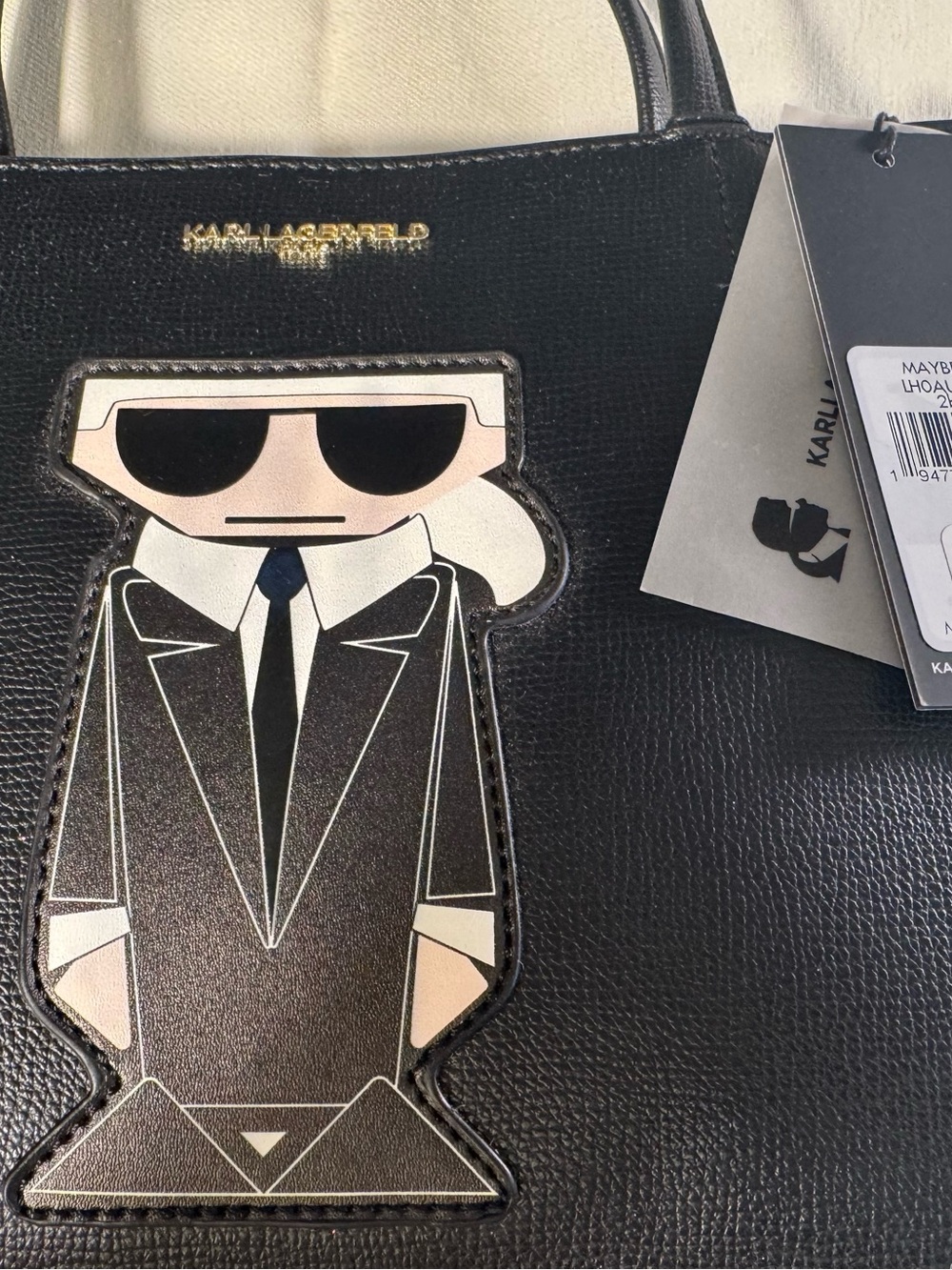 Karl Lagerfeld Black Faux-Leather Messenger with Character Patch - Picture 5 of 7